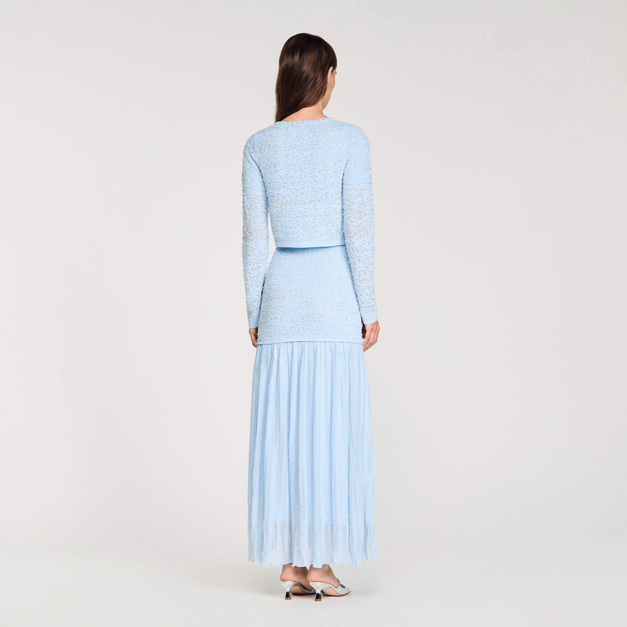 Cropped pearled cardigan