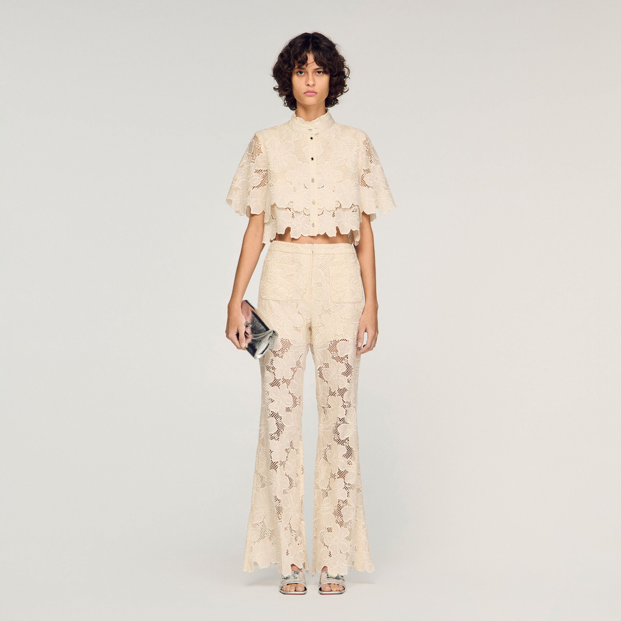 Guipure lace trousers