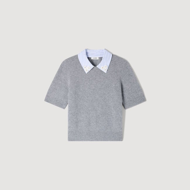 Detachable collar wool sweater