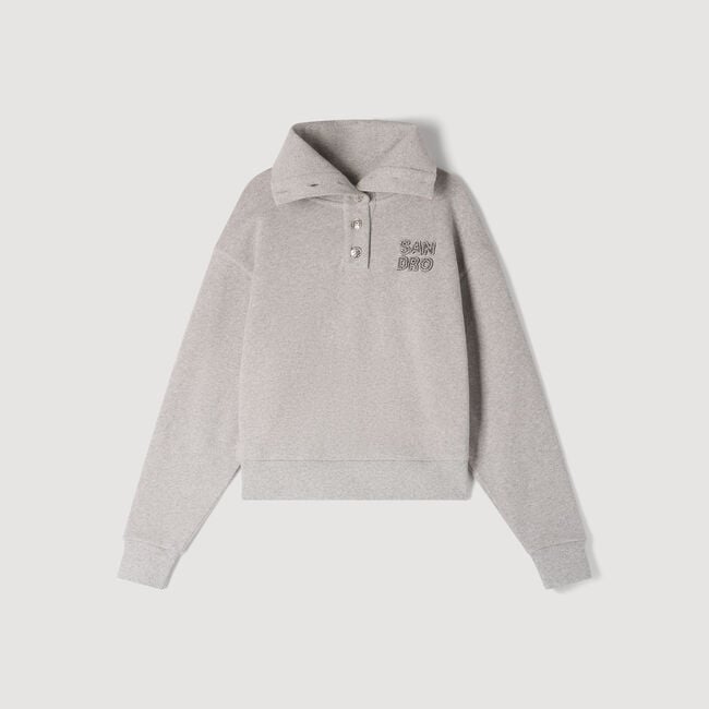 Embroidered split neck sweatshirt