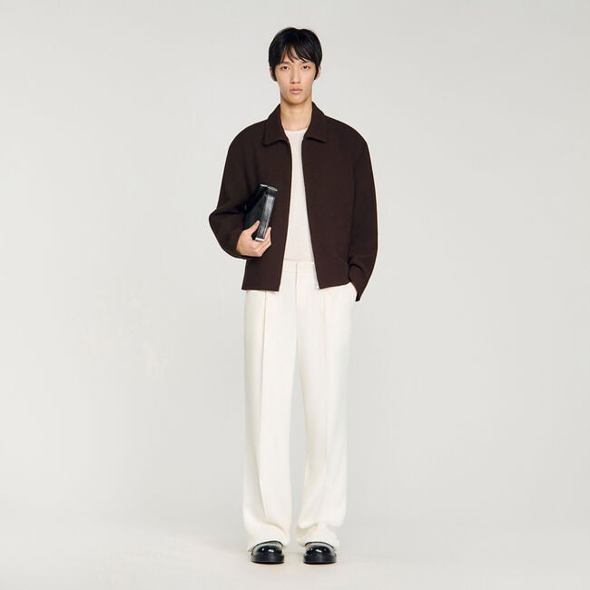Waffled regular collar zip jacket