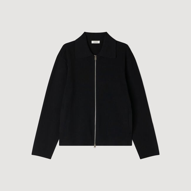 Zipped viscose knit cardigan